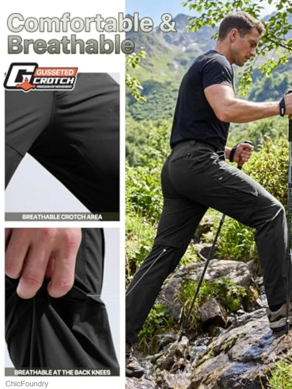 Men's Waterproof Hiking Pants Lightweight Stretch Cargo 5 Pockets